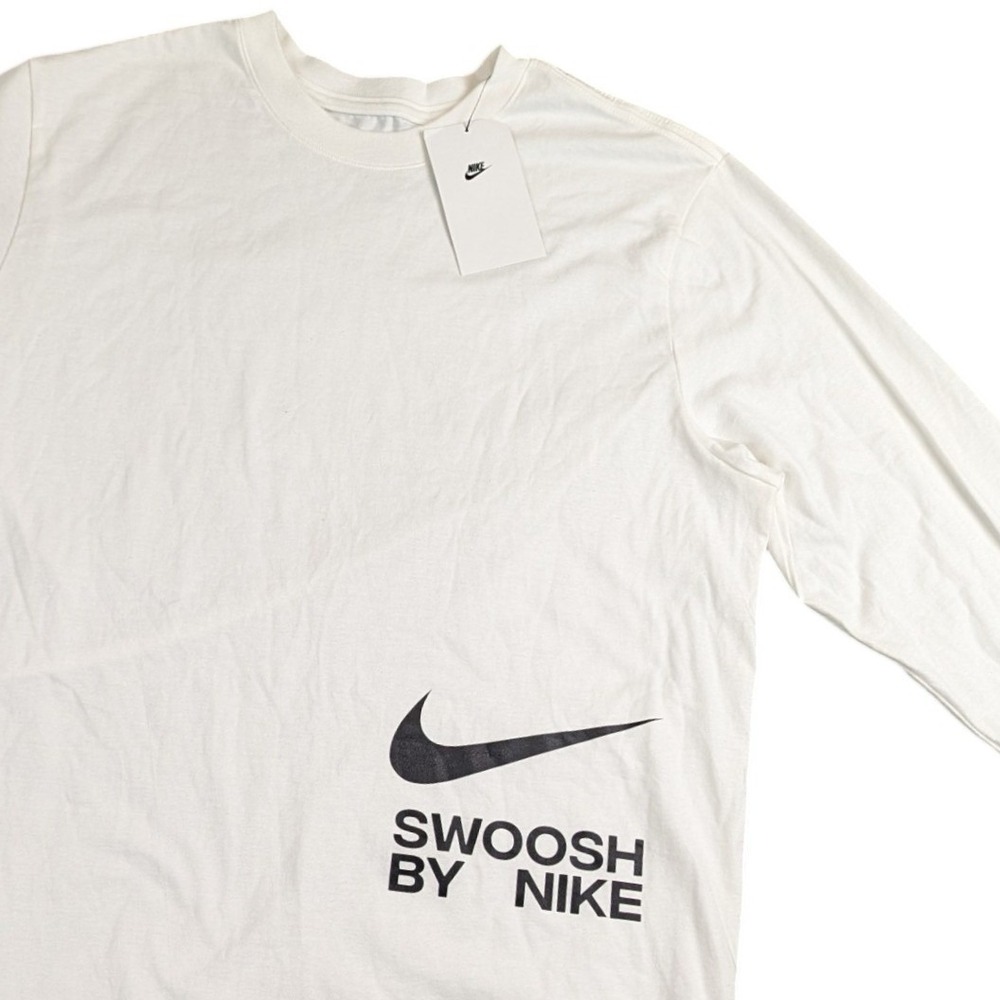 Nike Mens Swoosh By Nike Long Sleeve T-Shirt White FJ1119-100 Size M NEW